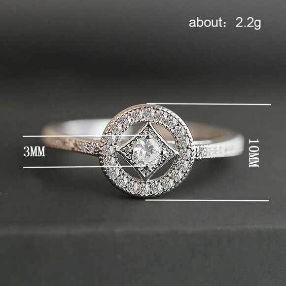 💎 925 Silver Plated Lovely Pave Double Layer Rhombus Ring for Women,VIP088 - Picture 3 of 7